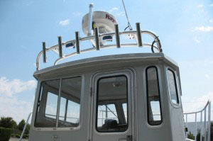 Closeup of fishing boat radar arch